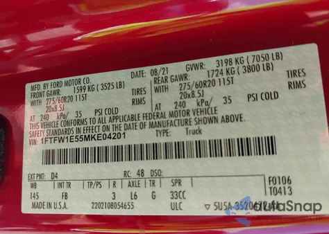 2021 Ford F-150 Xlt z USA, uszkodzony, nr VIN 1FTFW1E55MKE04201